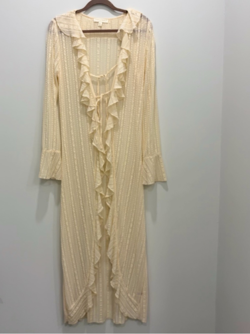 Cottagecore Sheer Lace Long Robe Ruffle Trim Romantic Coquette M Boho Fairy M - Picture 2 of 6